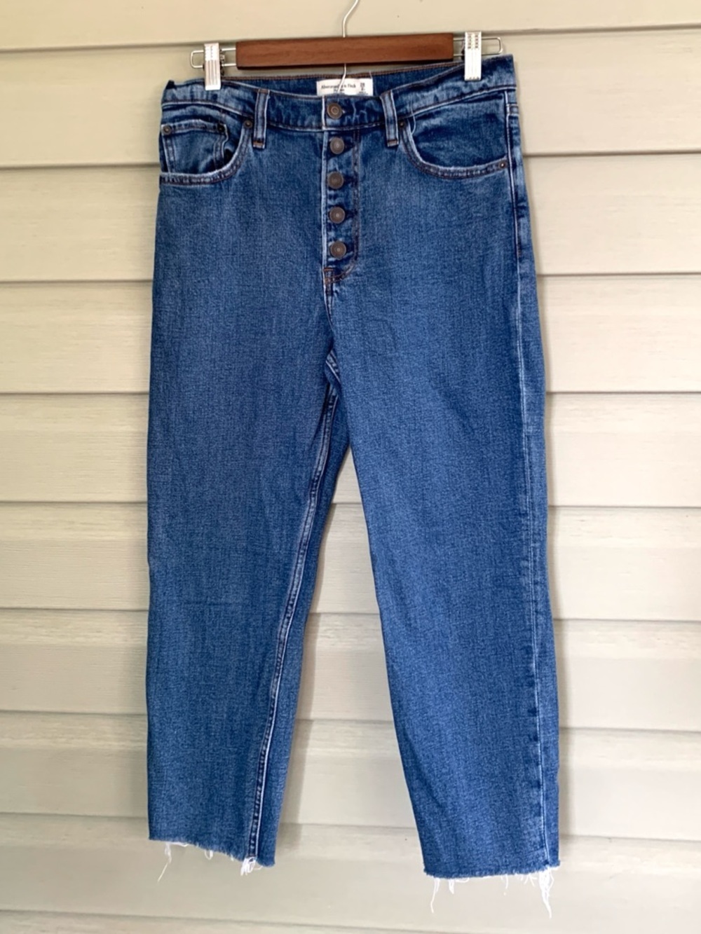 Abercrombie & Fitch The Mom high-rise jeans straight leg raw hem sz 28 EUC 6